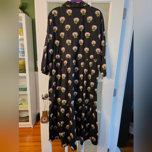 Anthropologie Maeve Black Midi Dress with Pink & Green Floral Print - Size XL - Picture 6 of 9